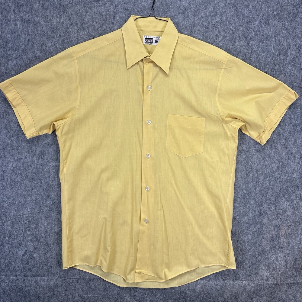 Cranbrook Vintage Shirt Men's Medium Yellow Poly Cotton Shirt Sleeve 80s 70s USA